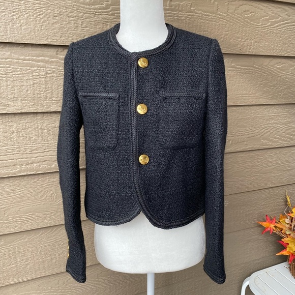 Black Tweed Wool Blend Cropped Women’s Blazer size S - Picture 13 of 16